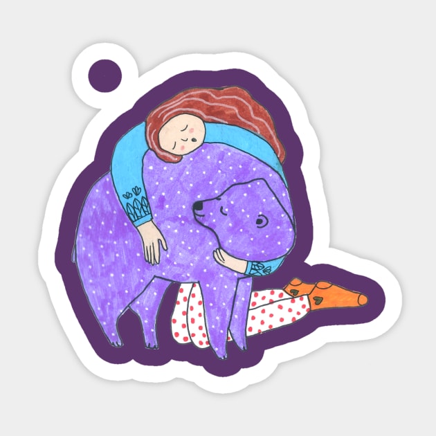 Girl With A Purple Bear Sticker by DoodlesAndStuff